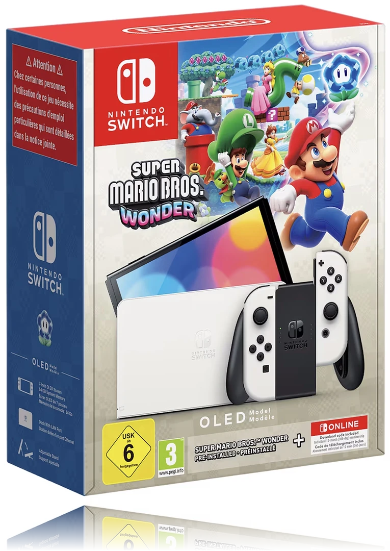 Switch Console OLED White + Super Mario Wonder + 12 Mesi NSO Switch Console OLED White + Super Mario Wonder + 12 Mesi NSO